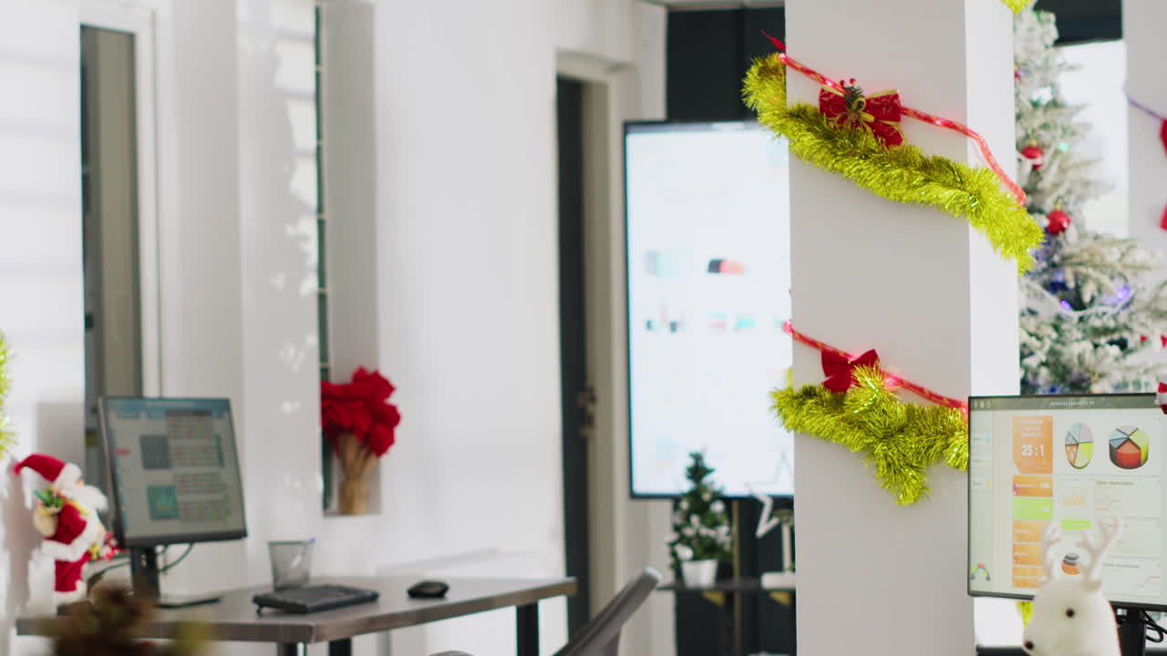 Festive Christmas Decorated Office Space