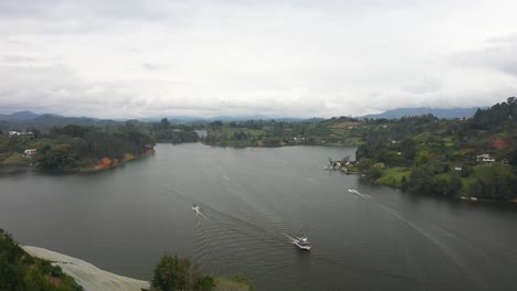 Aerial-view-of-boats-on-lake-in-Colombia