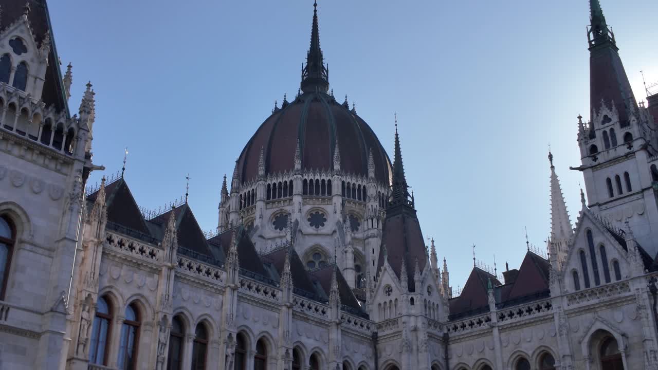 Close view of Hungarian Parliament Building dome in Budapest Hungary