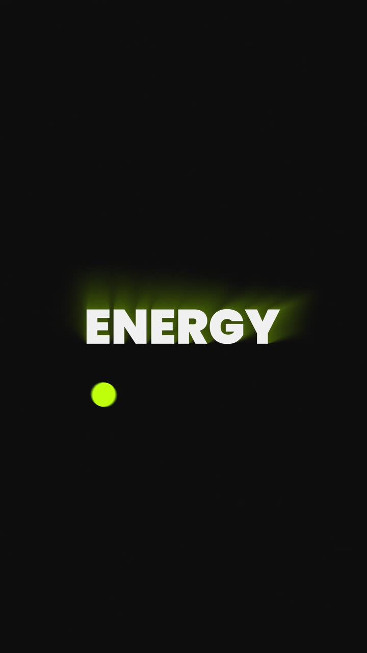 Vertikale 4K Motion Graphics des Wortes Energie. Optimiert für Instagram Reels, TikTok und Stories. Bietet eine dunkle Tech-Ästhetik mit einem neongrünen Licht und einer perfekt nahtlosen Schleife.