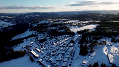 High-angle-view-of-vacation-village-in-Norway's-mountains