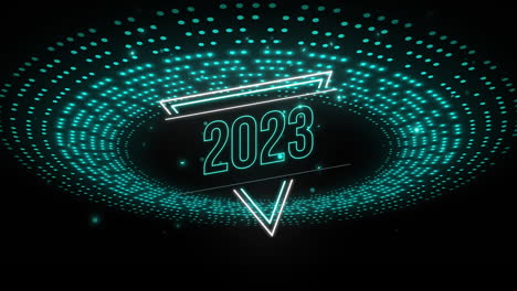 animación del texto 2023 sobre un patrón de luz azul parpadeante