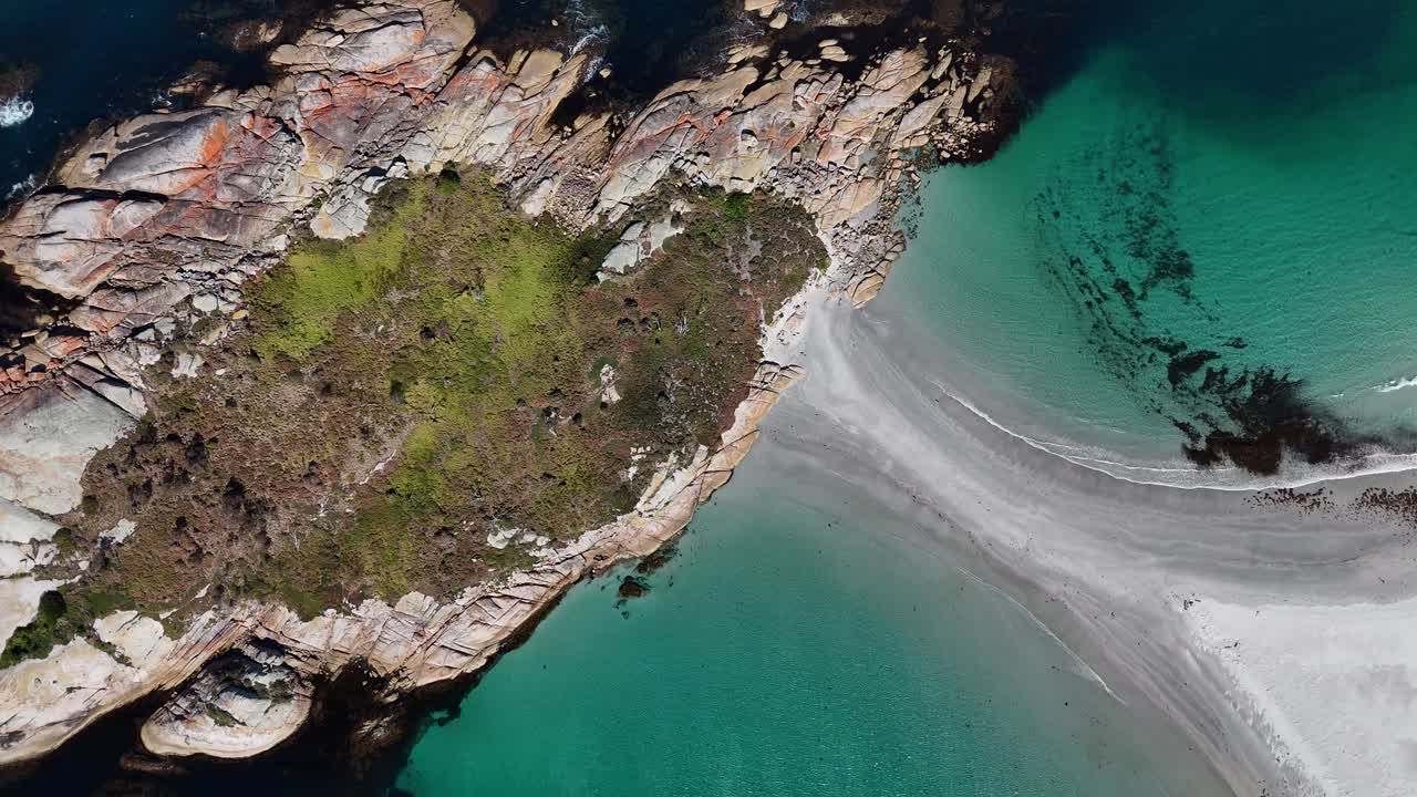 Ascending from Diamond Island with sandbar towards beach on a sunny day, aerial shot