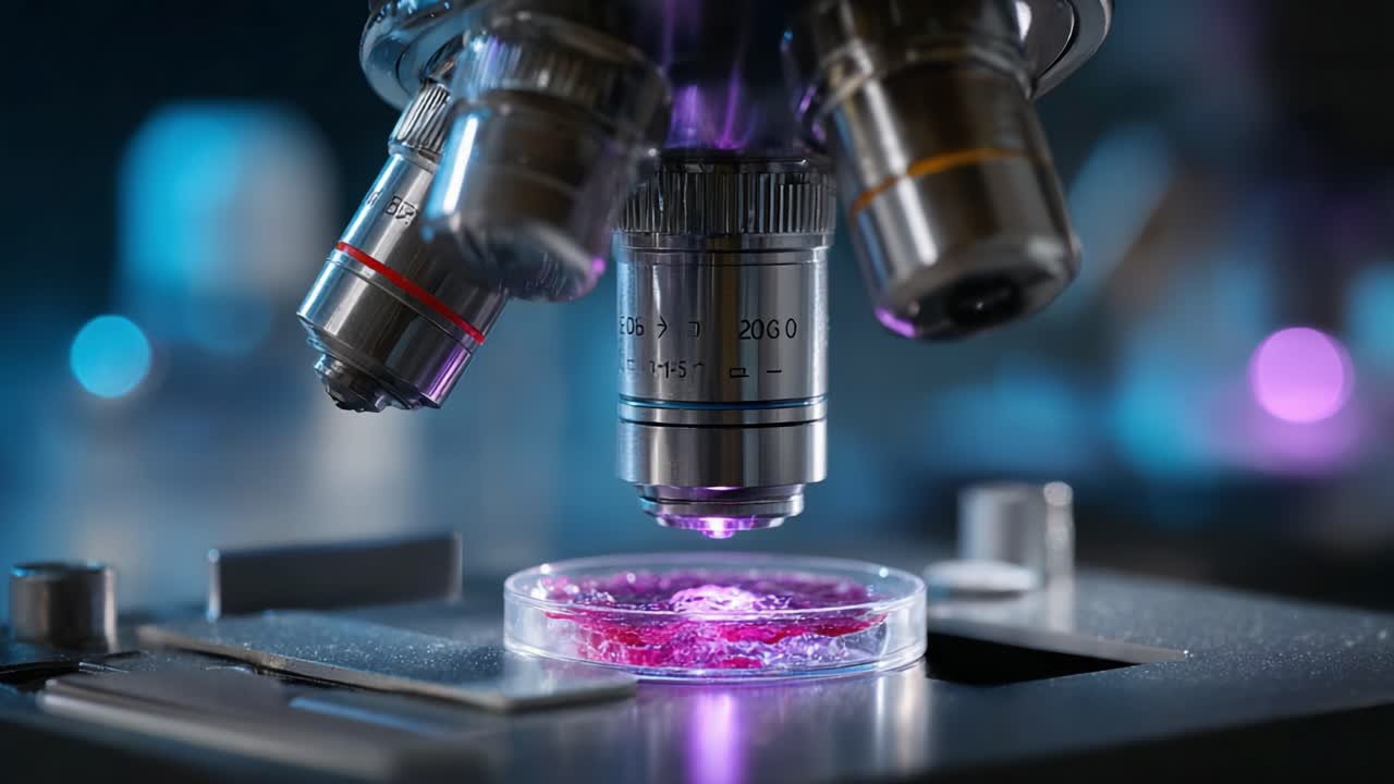 High-Detail Examination of Colorful Sample Under Microscope with Advanced Optics, Capturing Intricate Details and Vibrant Colors in Scientific Research