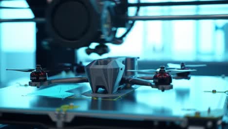 showcasing the advanced manufacturing process of a drone prototype being 3d printed with precision technology in a high-tech environment