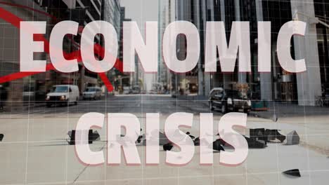 economic crisis text and red graphs moving against dollar symbol falling and breaking