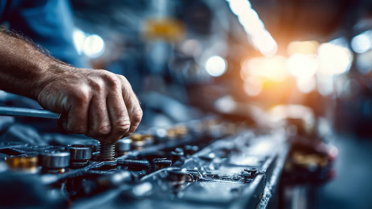 A Skilled Technician Adjusts Mechanical Components in an Industrial Workshop, Showcasing Precision and Expertise in Hands-On Work with Tools and Equipment