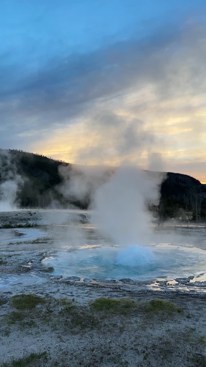 Yellowstone Geyser at Sunset