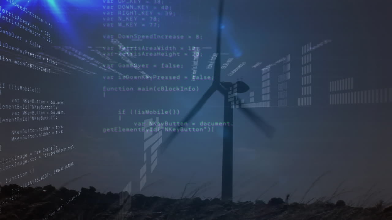 풍력 터빈을 통해 데이터 처리의 애니메이션