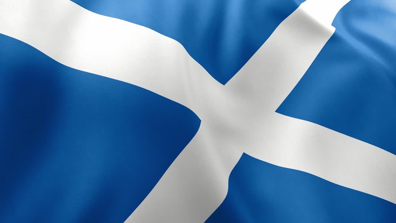 Waving flag of Scotland animation, blue saltire (Saint Andrew's Cross) on white field, national symbol