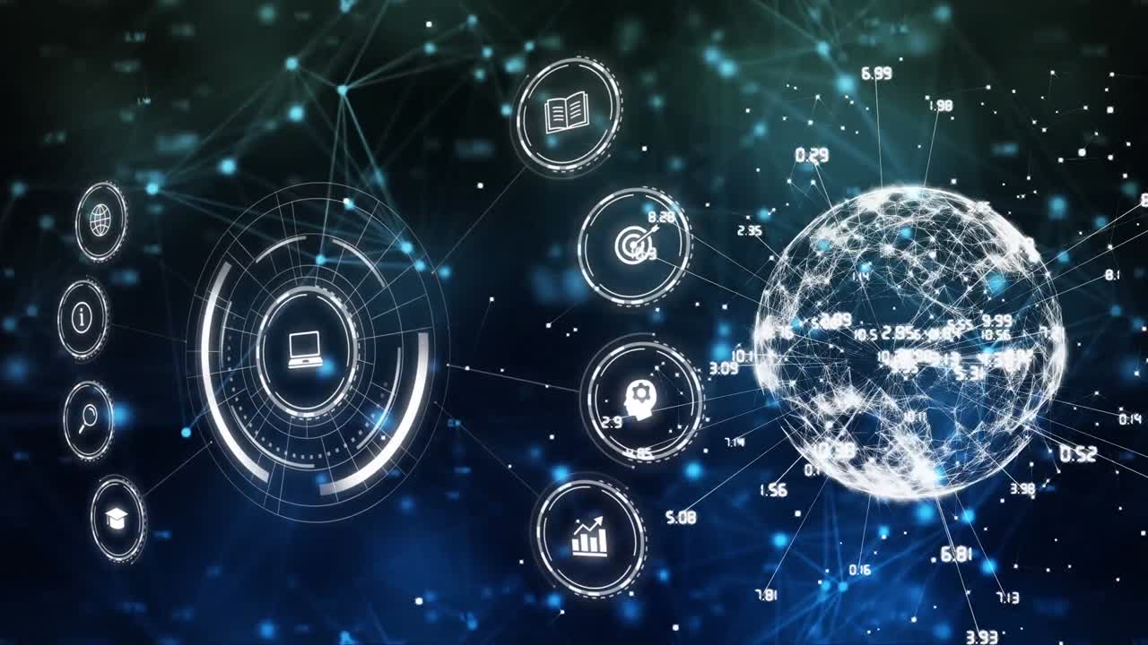 데이터 처리의 애니메이션과 검은색 배경의 반점