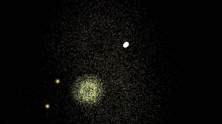 Golden particle bursts explode and fade across a black background in a celebratory animation