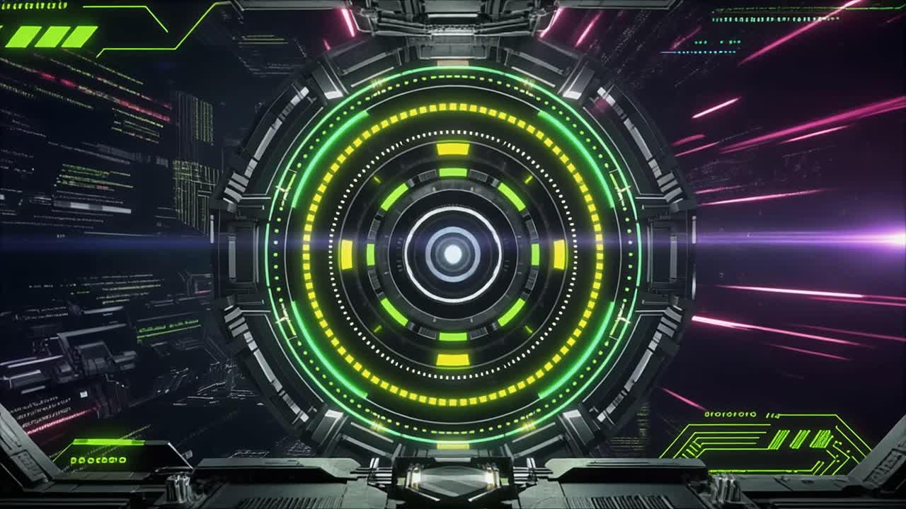 Interfaccia Digitale Futuristica Astratta con Anelli Luminosi e Dati