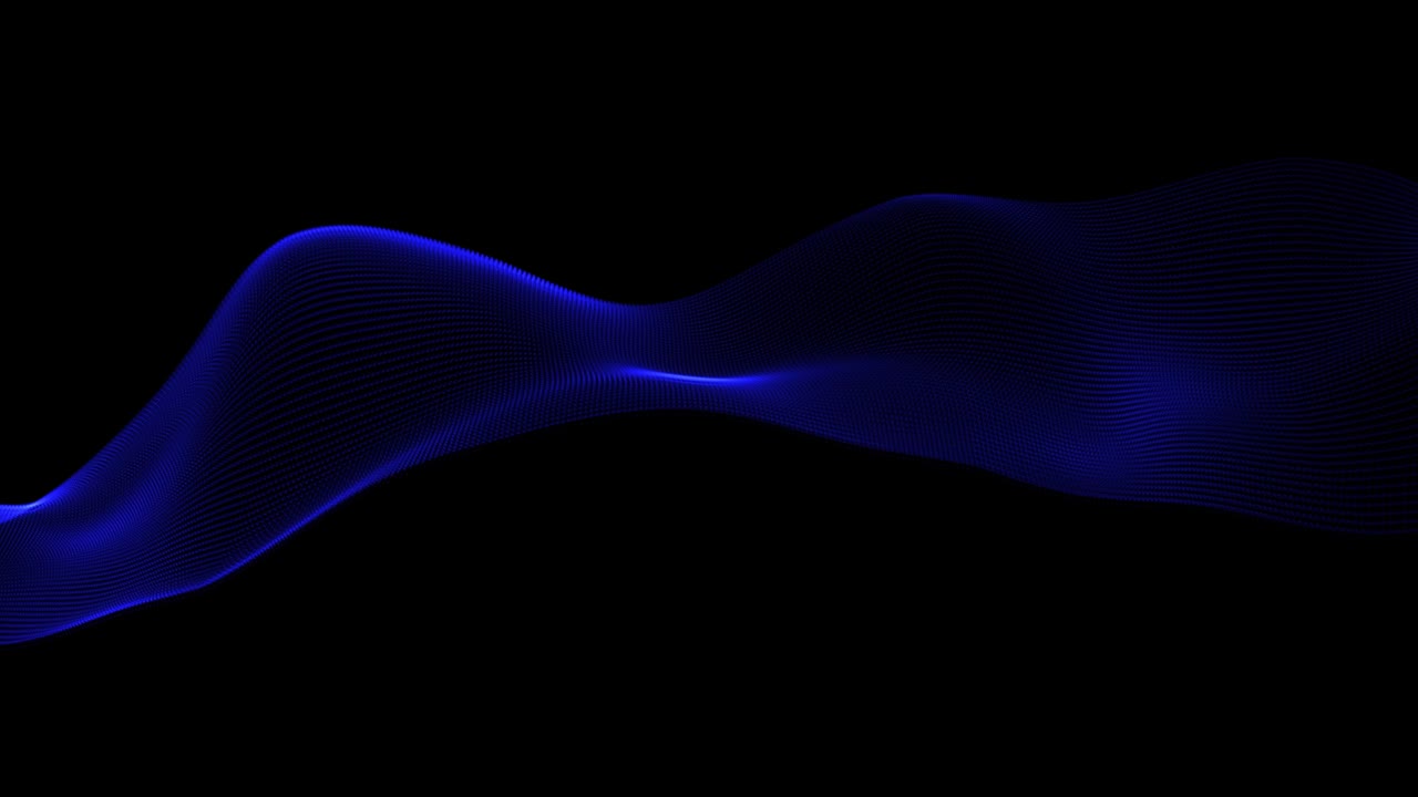 흑색 배경에 휘어지는 환상적인 파란색 추상 프랙탈 선 4k 루프 파동