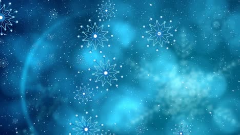 animation of christmas snowflakes falling on blue background