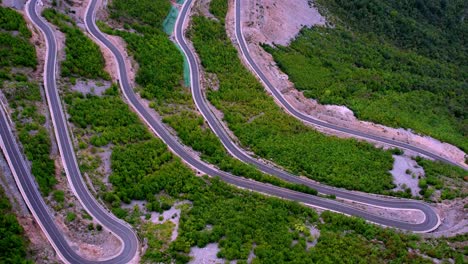 Aerial-of-hairpin-bends-road-in-Albanian-mountains-in-Europe