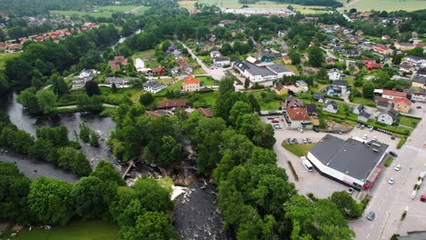 aerial view of morrumsan river with green trees in morrum, blekinge, sweden