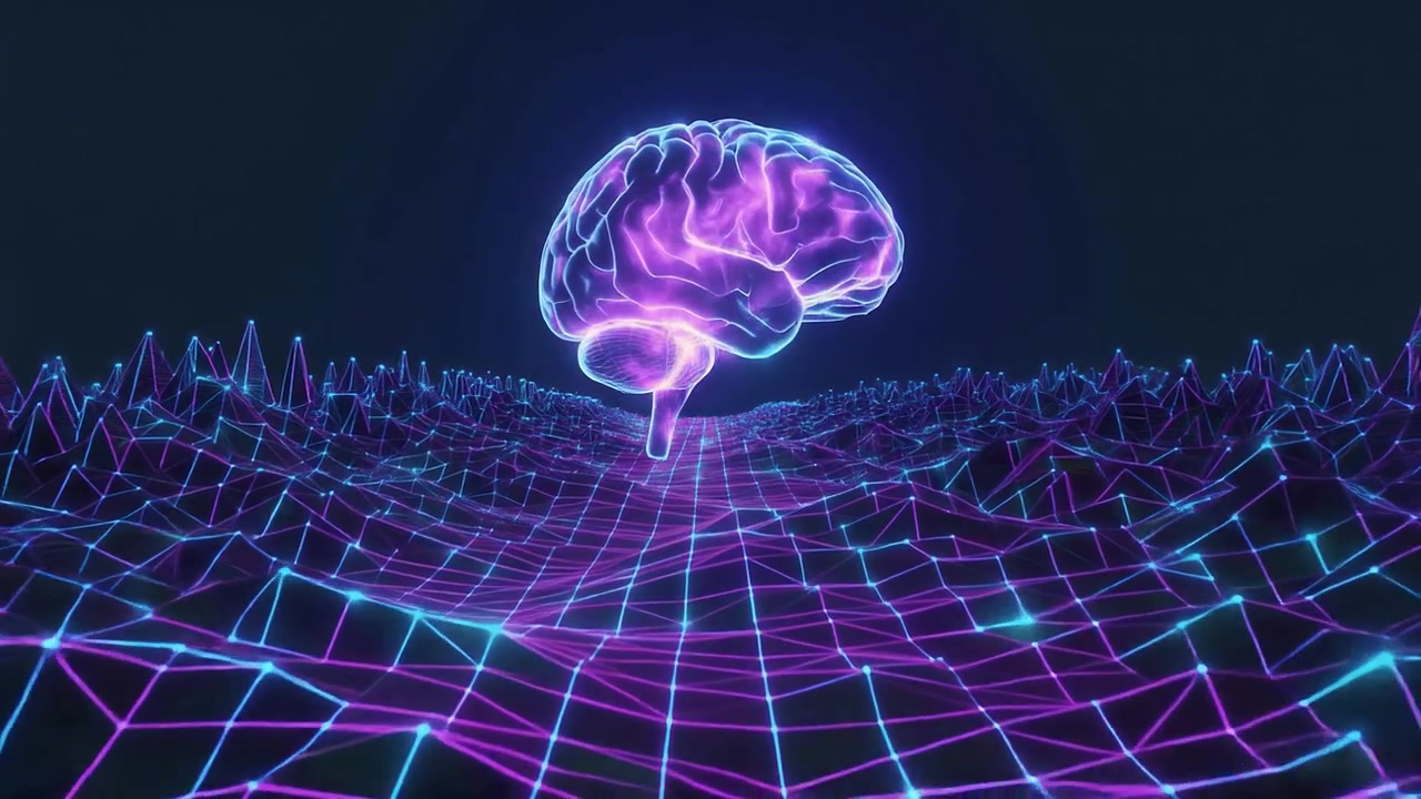 Artificial Intelligence Brain on a Futuristic Digital Network