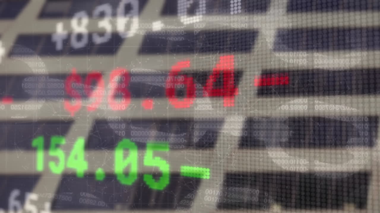 Animation der Finanzdatenverarbeitung über Stadtlandschaft