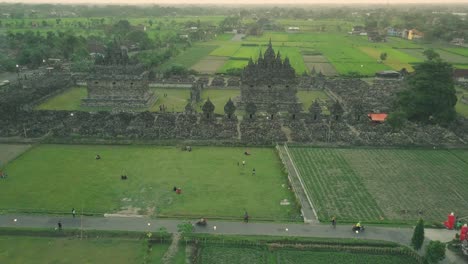 plaosan temple aerial timelpase, buddhist temples located in bugisan village, yogyakarta, indonesia