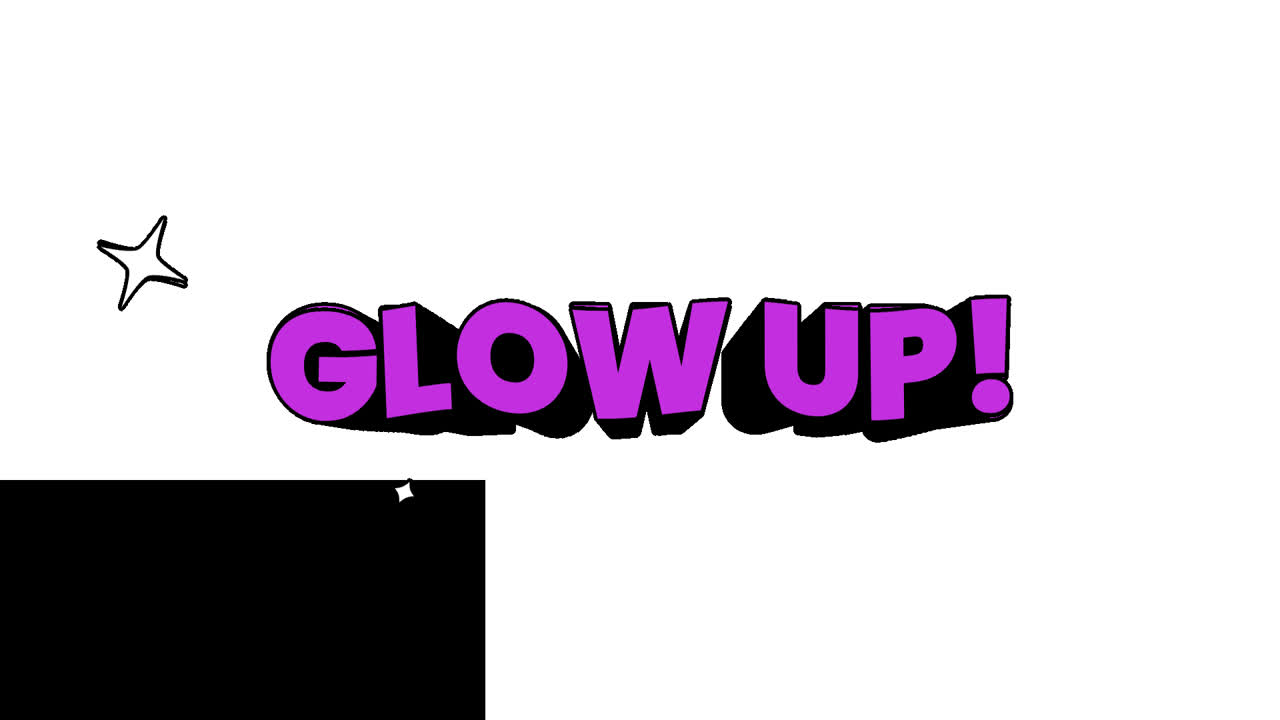 Animated Purple 'Glow Up!' Text with Sparkles