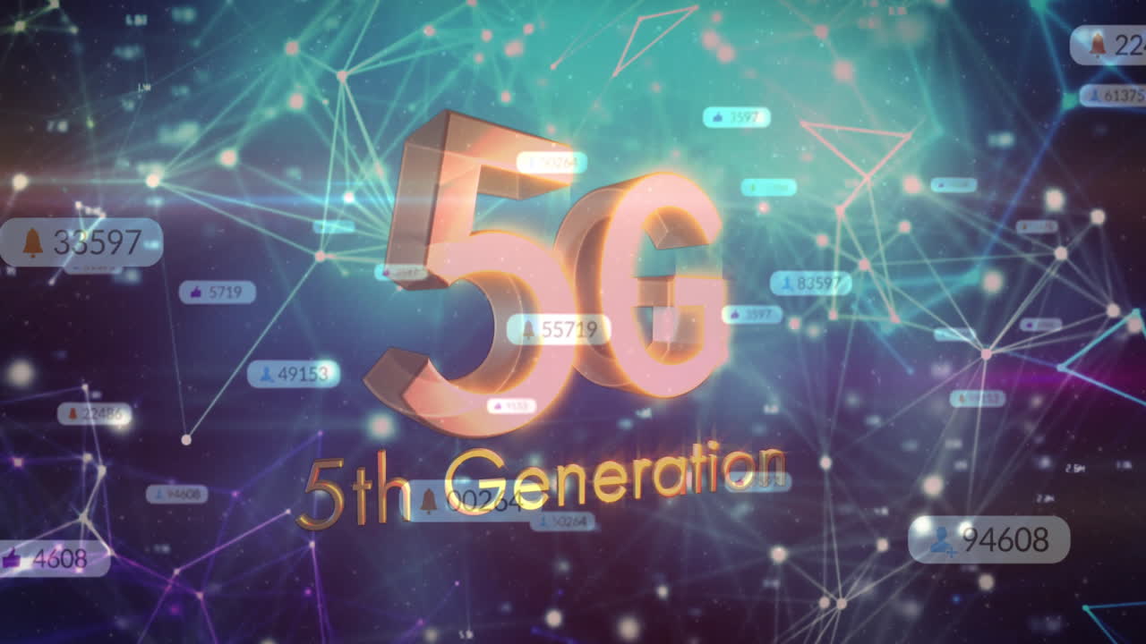 5G network technology with data processing animation over digital connections