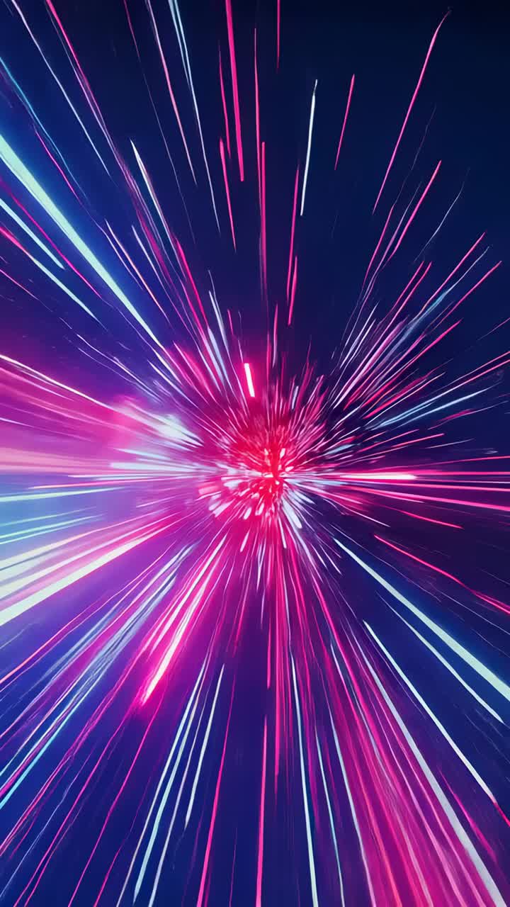 Vertical video: Spawning neon streaks, central cluster racing through void tunnel, for fast travel
