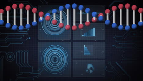 dna strand with binary coding, processing scientific data in animation
