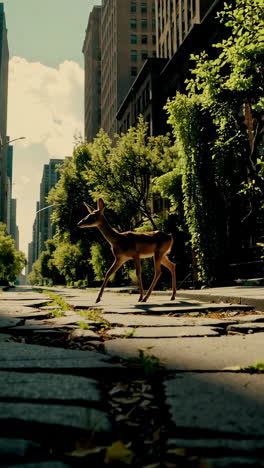 deer in an abandoned city street