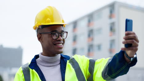 Selfie,-peace-sign-and-architecture-with-black-man