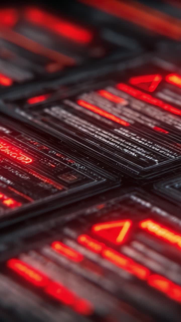 A Close-up View of Intricate Digital Interfaces Featuring Illuminated Red Text and Symbols, Showcasing Advanced Technology in a High-Tech Environment