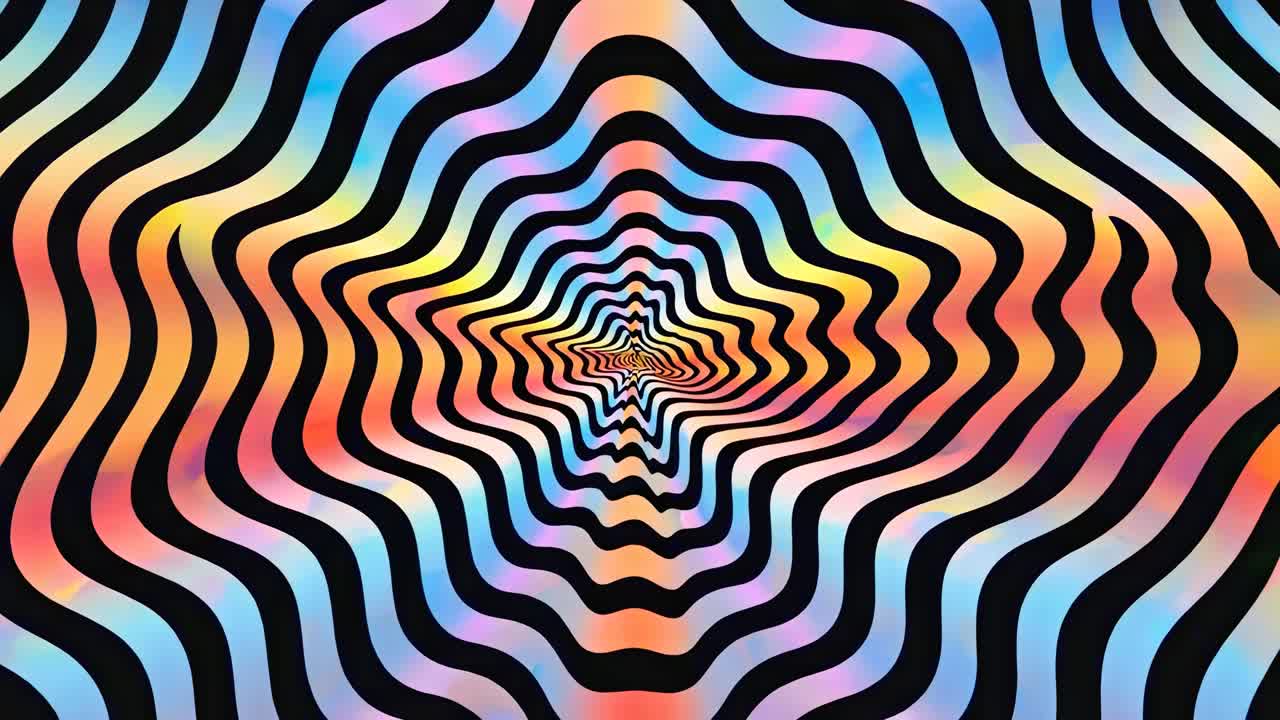Psychedelic video concept with wavy, colorful lines creating a hypnotic effect