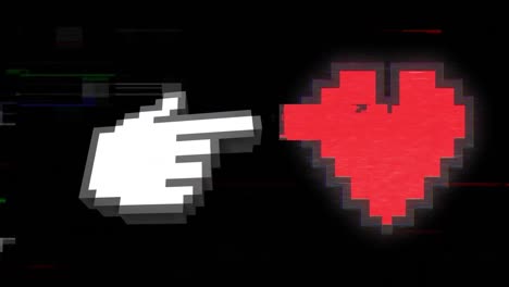 animación de interferencia sobre el icono de la mano y el corazón sobre fondo negro.