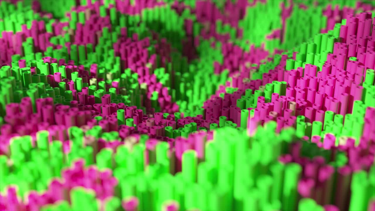 patrón geométrico 3d abstracto de cilindros rosados y verdes