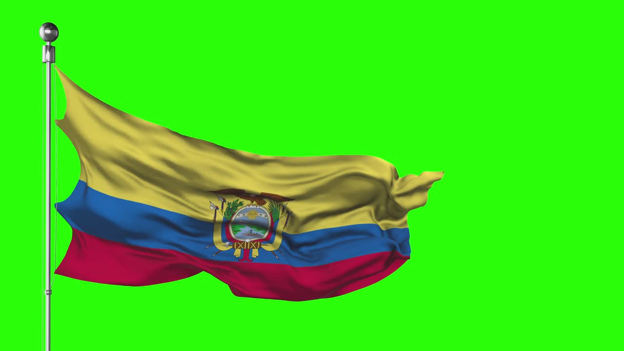 la bandera nacional de ecuador ondeando en la pantalla verde. animación de la llave de croma. ilustración de la política ecuatoriana