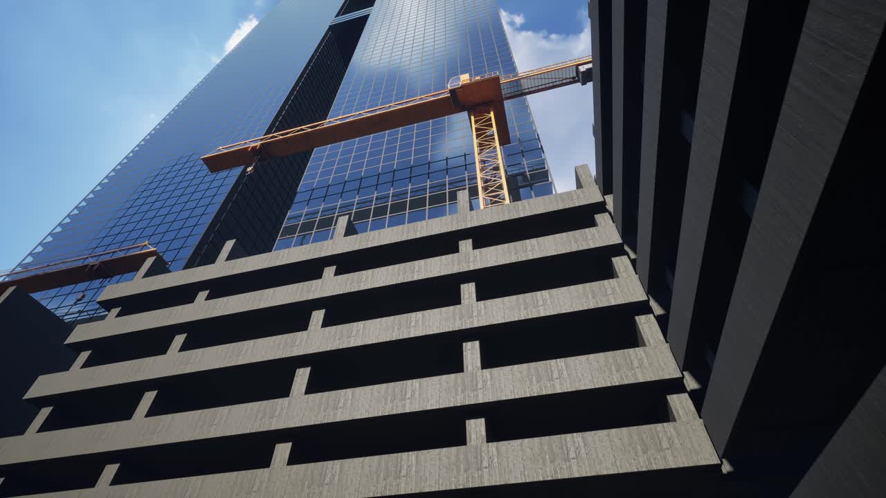 Edificio de gran altura con una grúa amarilla