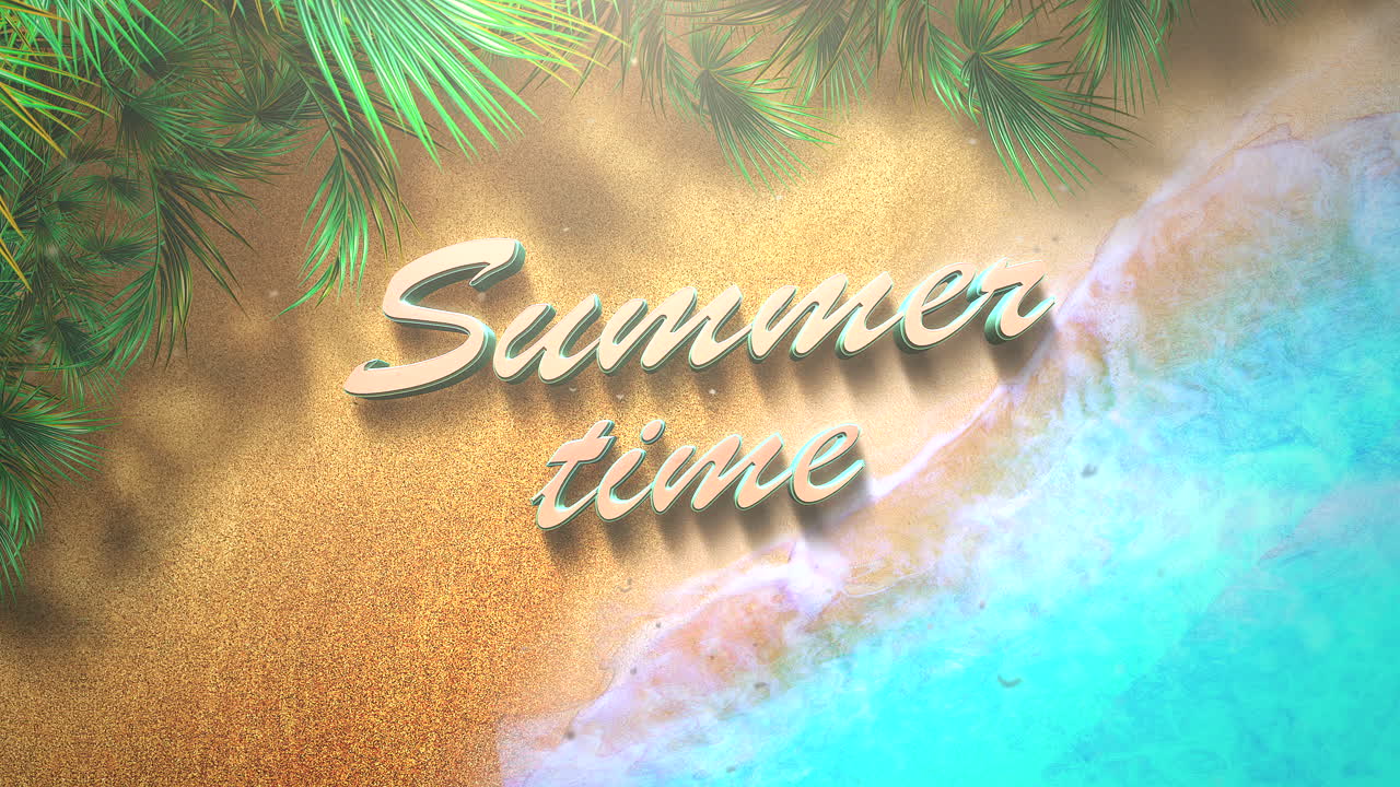 hola verano en la playa con palmeras verdes y olas del océano