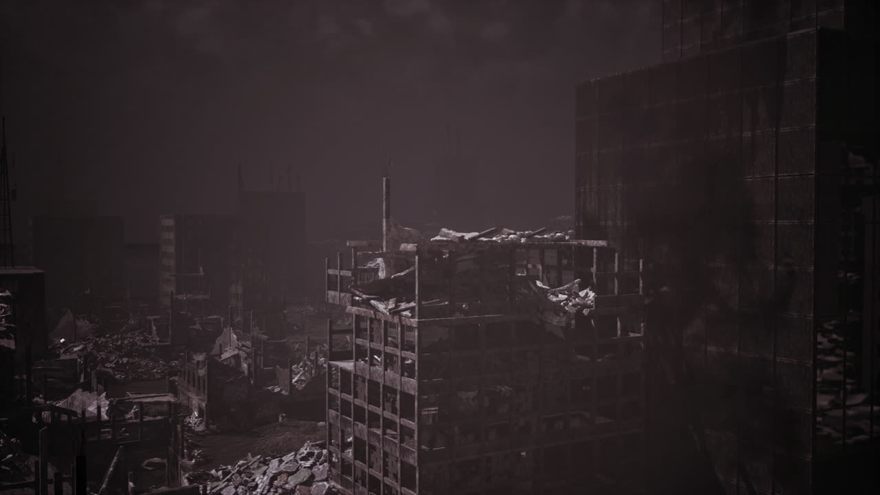 Destruction of a city in ruins after a catastrophic event