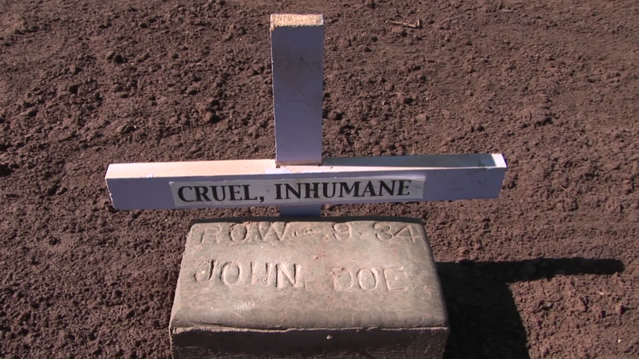 새로 경작된 들판에 표시가 없는 고독한 무덤이 놓였습니다.