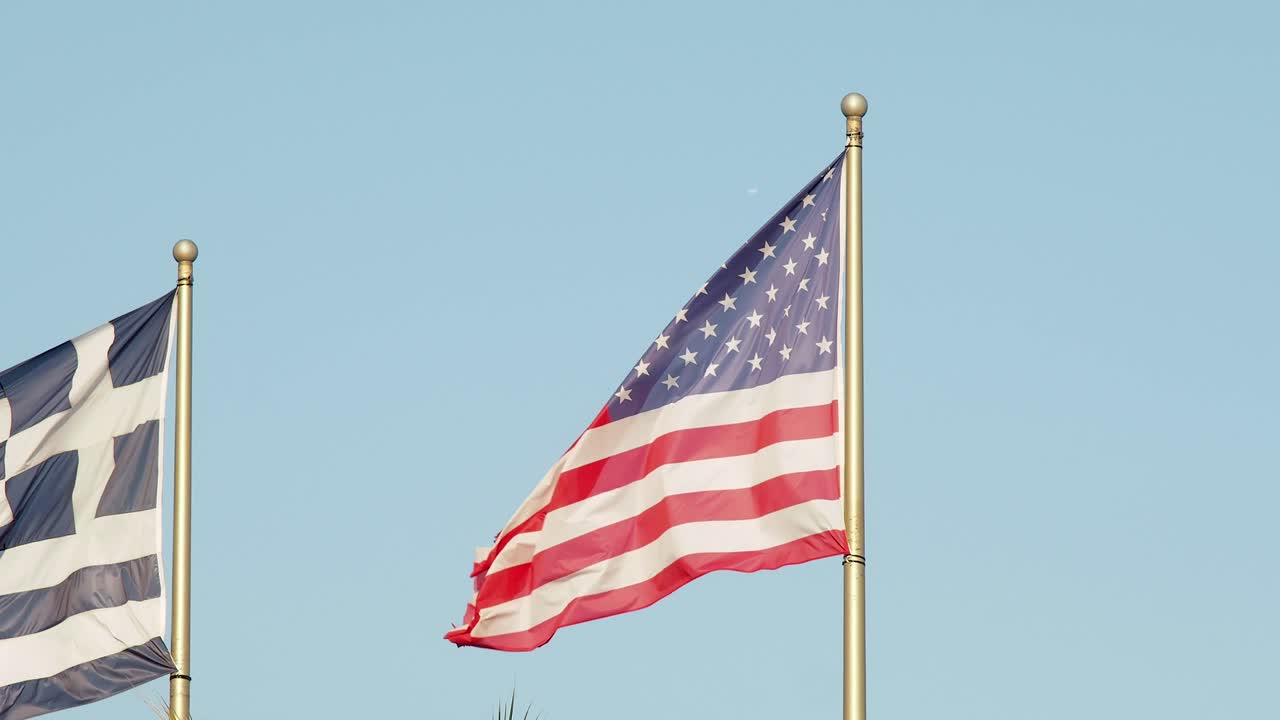 USA American flag. Symbol, America national patriotism, travel destinations. Moved by the wind. United states of America.
