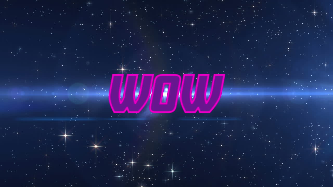 animación de texto wow sobre luces azules y estrellas sobre fondo negro