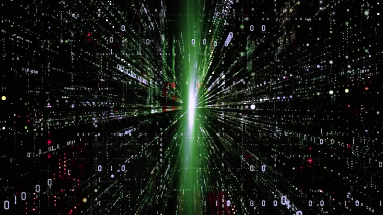 Futuristic Digital Network with Flowing Binary Data and Light