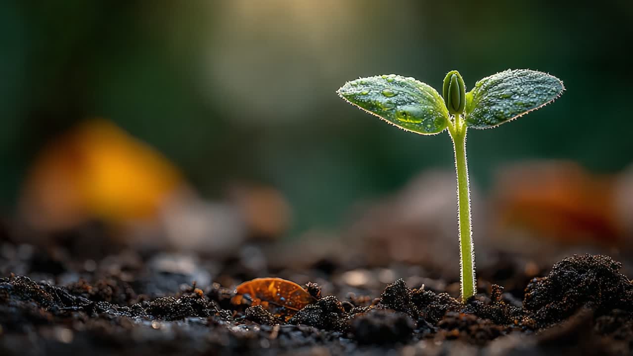 A Vibrant New Sprout Emerging from the Soil Illuminated by Soft Natural Light, Symbolizing Growth and Renewal in Nature's Cycle