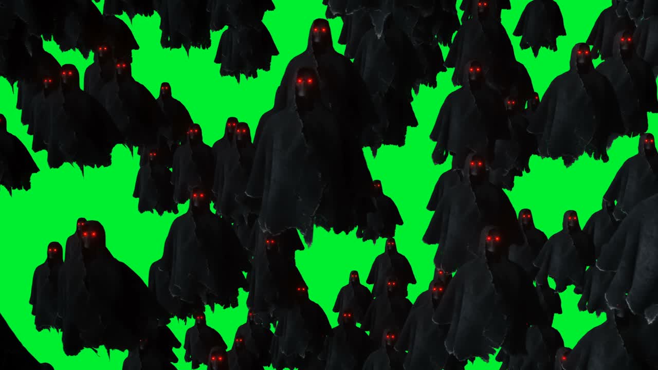 таинственная анимация с призраками. динамическая капюшонка. изолированная. реалистичная анимация на зеленом экране 4k.