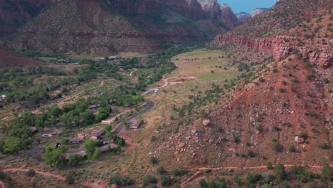 tilting up shot of zion canyon from the watchman rock in zion national park