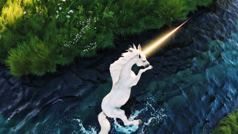 magical unicorn in a meadow and river