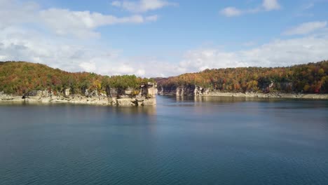 slow aerial dolly through the mouth of the river gorge in west virginia