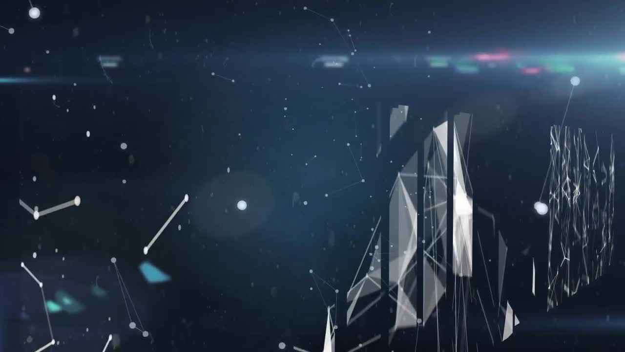 파란색 배경의 연결 네트워크의 추상적인 모양과 화면