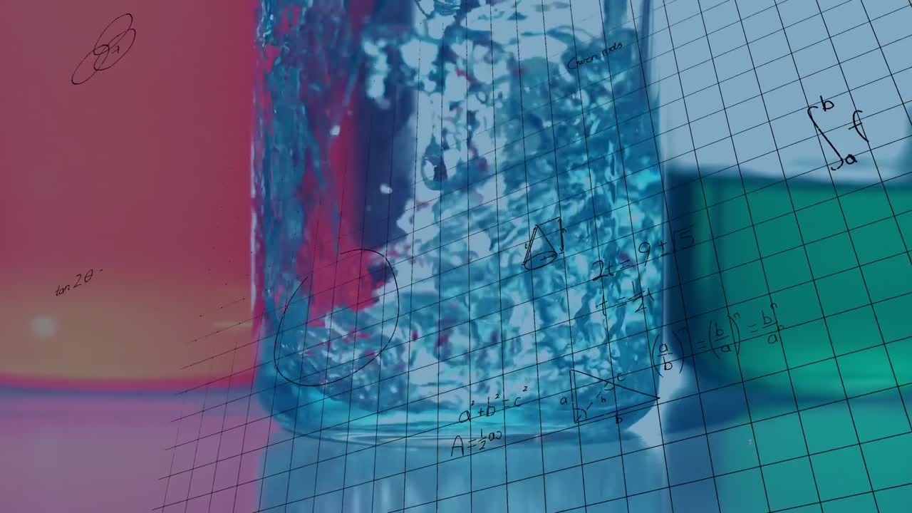 animación de ecuaciones matemáticas sobre vasos