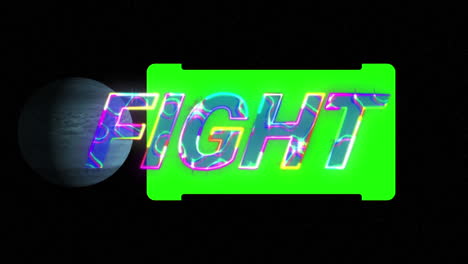 animación del efecto relámpago sobre el texto de lucha contra la forma rectangular verde con espacio de copia